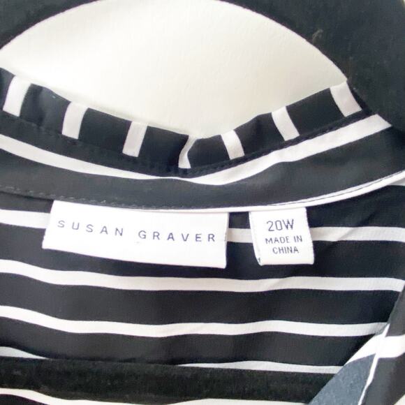 QVC Susan Graver 20W Womens Black/White Striped Collared Button-Up Shirt - Picture 4 of 8
